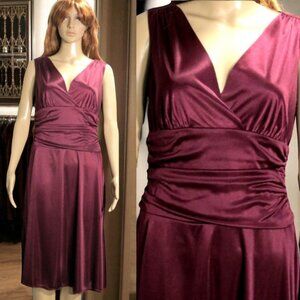 Burgundy Satin Knee-Length Dress